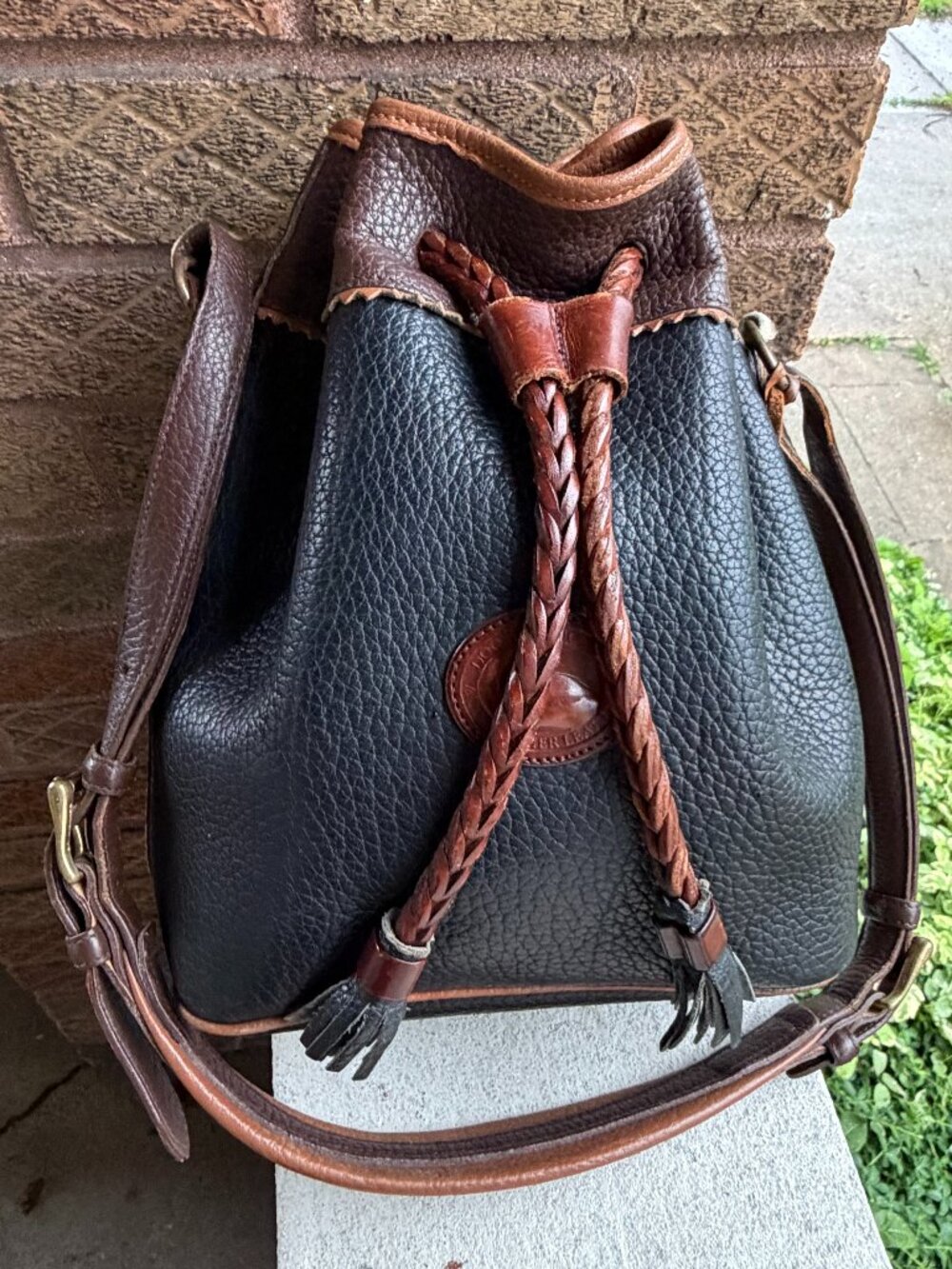 Dooney & Bourke Vintage Teton Medium Drawstring Bucket Navy Shoulder Bag Unisex